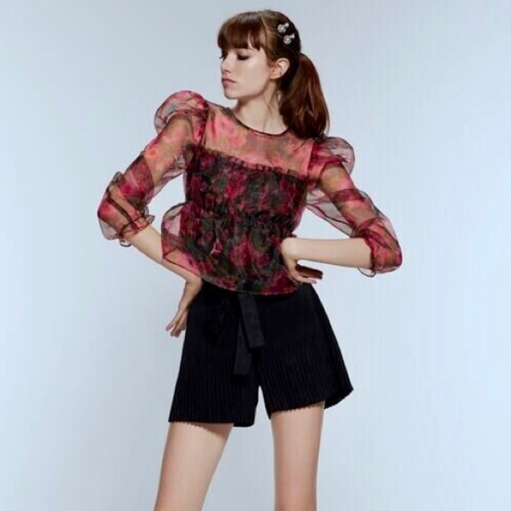 Zara Mini Shorts Faux Suede Pleated Bow Tie Belt High-Waisted Black XS
